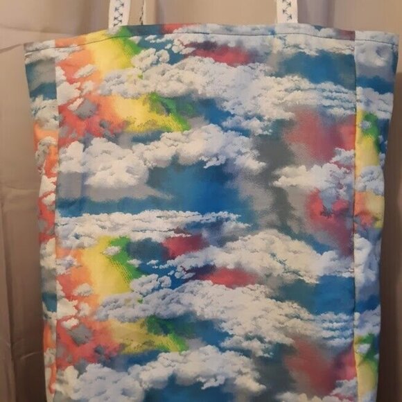 New Rainbow Clouds Tote Shopper Book shoulder Bag Blue Yellow Pink Double handle - Picture 7 of 8